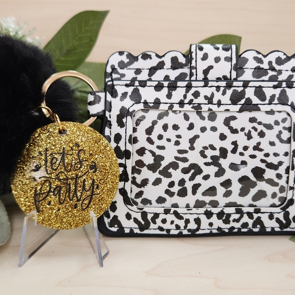 Wallet Keychain & Puff with Laser Engraved Charm - "Let's Party" - Picture 1 of 12